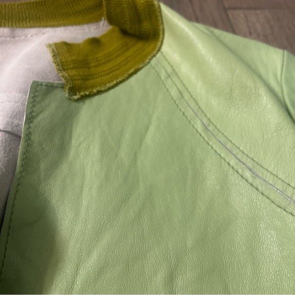 Vera Pelle Green and Yellow Bomber Jacket Lightweight Casual Vintage - Picture 5 of 8